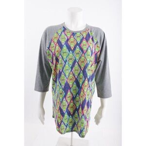 LulaRoe Womens Randy Baseball shirt Kermit The Frog L Multi-Color 3/4 Sleeve
